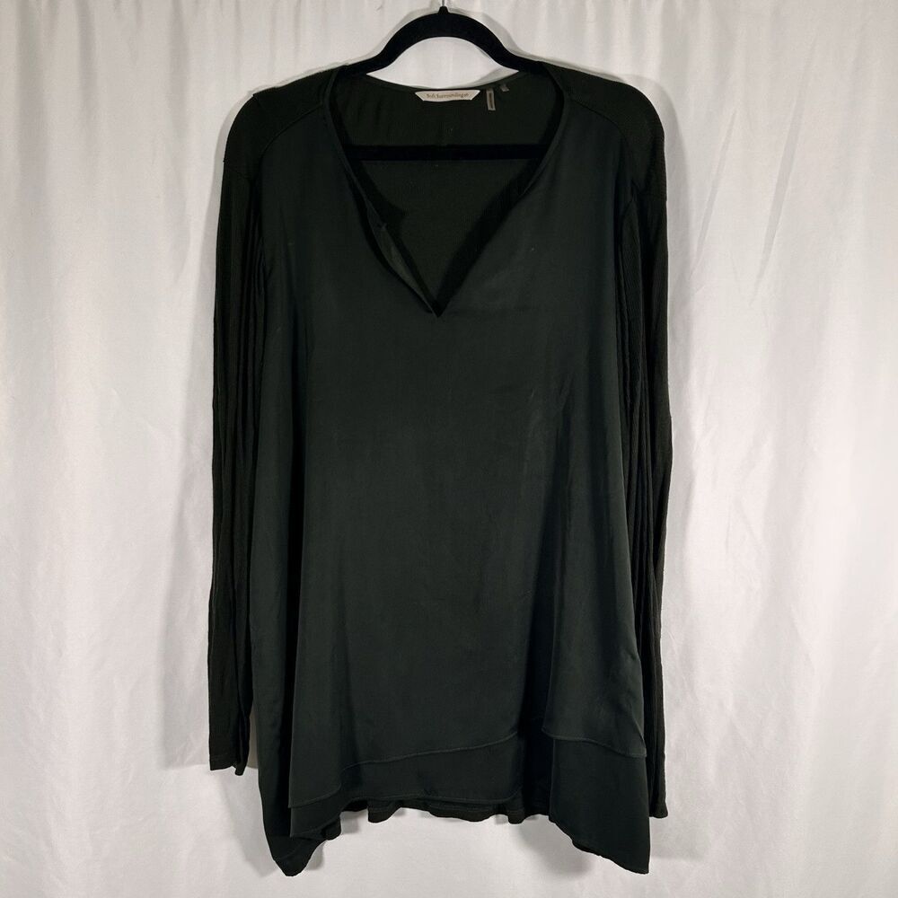 Soft Surroundings Blouse Women's 1X Green V-neck Long Sleeve Ribbed Back